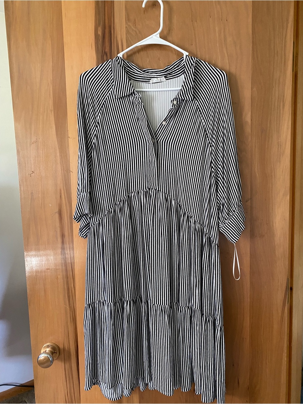 Striped Black and White Midi Shirt Dress